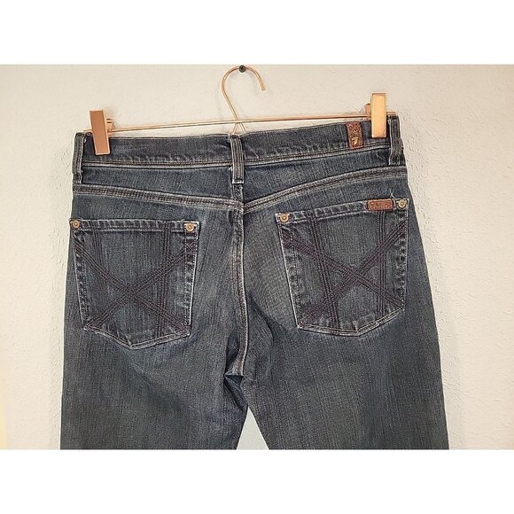 7 For All Mankind Womens Mia Slim Boot Jean Wm Sz 28 Blue Distressed+Stretch L30 - Picture 5 of 6